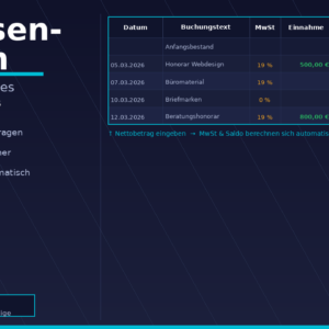 Kassenbuch Excel | GoBD-konform | Saldo automatisch | Selbstständige | Sofort Download