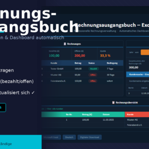 Rechnungsausgangsbuch Excel | Vorlage | Offene Rechnungen & Dashboard | Selbstständige | Sofortdownload